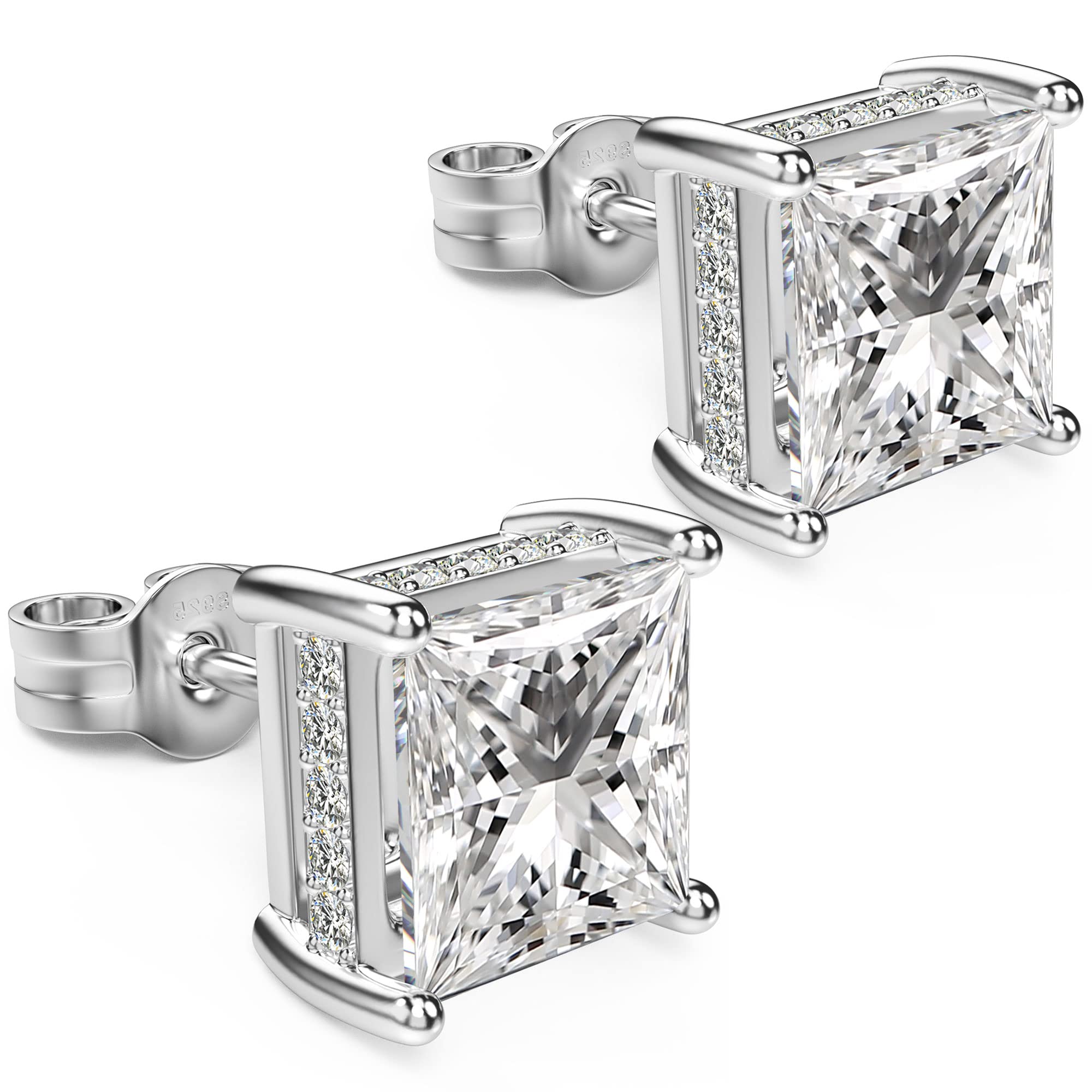 Princess Cut Cubic Zirconia Diamond Stud Earrings for Men