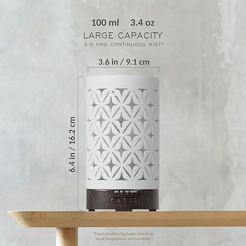 Miniatura 5 de Earnest Living Difusor de aceite esencial para el hogar, difusor de aromaterapia de cerámica blanca de 3.4 fl oz con 4 temporizadores, 7 luces