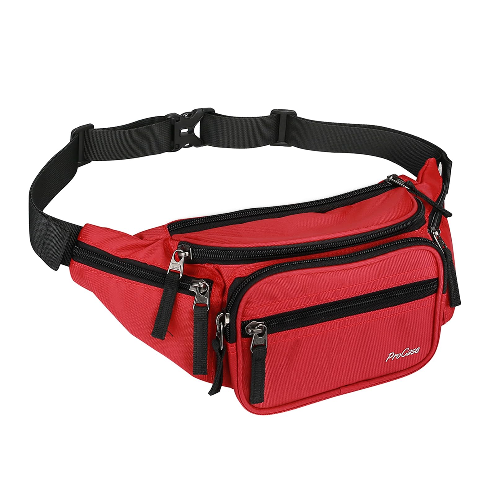 ProCase Marsupio Uomo Nero con 6 Tasche, Marsupio da Lavoro Sportivo Viaggio Trekking, Fanny Pack Bag in Nylon con Cinturino Regolabile e Fibbia a Sgancio Rapido
