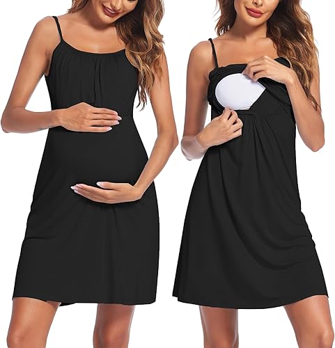 Ekouaer Camisón de lactancia para mujer, vestido de maternidad, vestido de lactancia materna, ropa de dormir