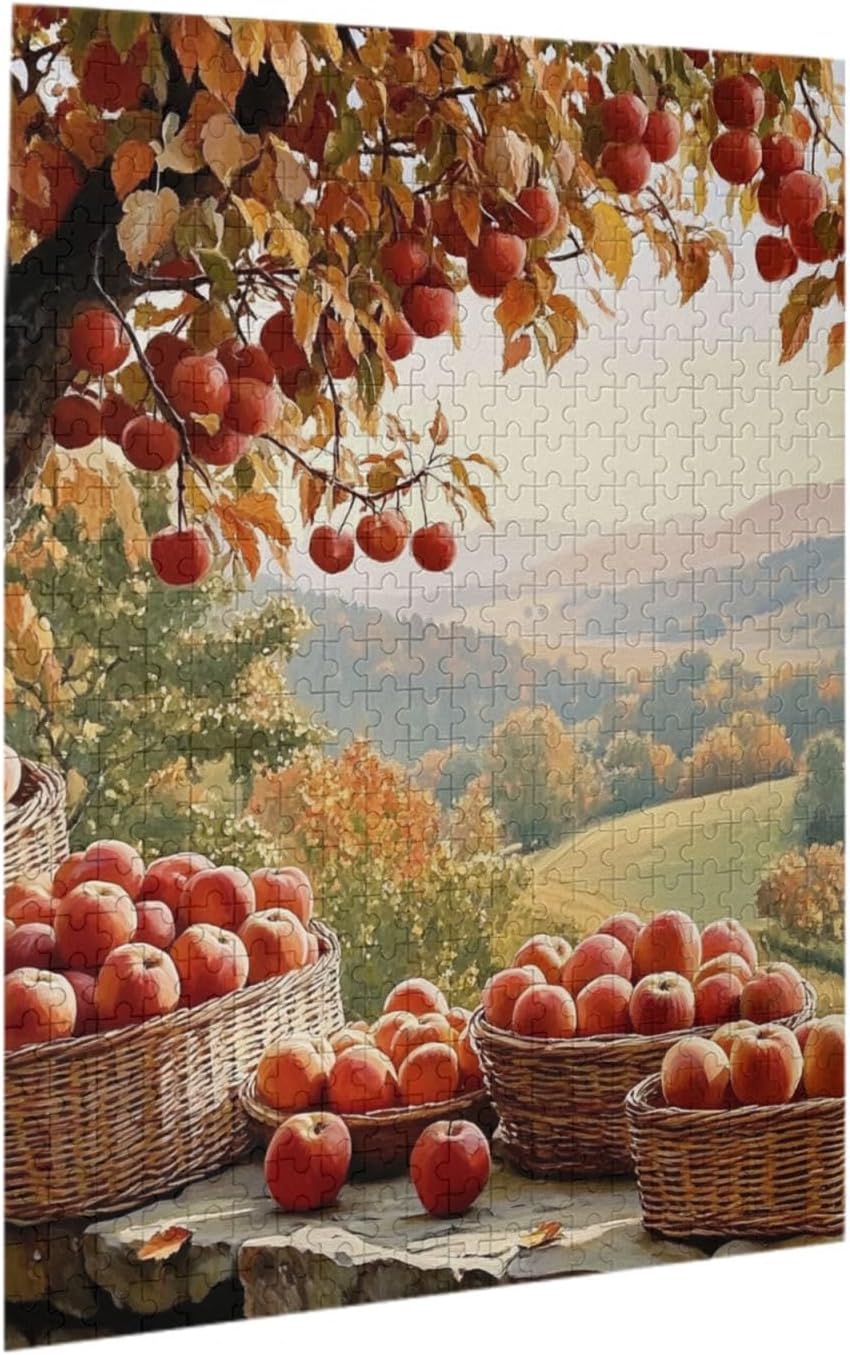 Apples Trees for Fall Harvest，500 Piece Adults Wooden Jigsaw Puzzle，Warm Harvest Art for Nature Lovers，Exploratory Hobbies and Challenges，Ideal for Relaxation and Family Fun