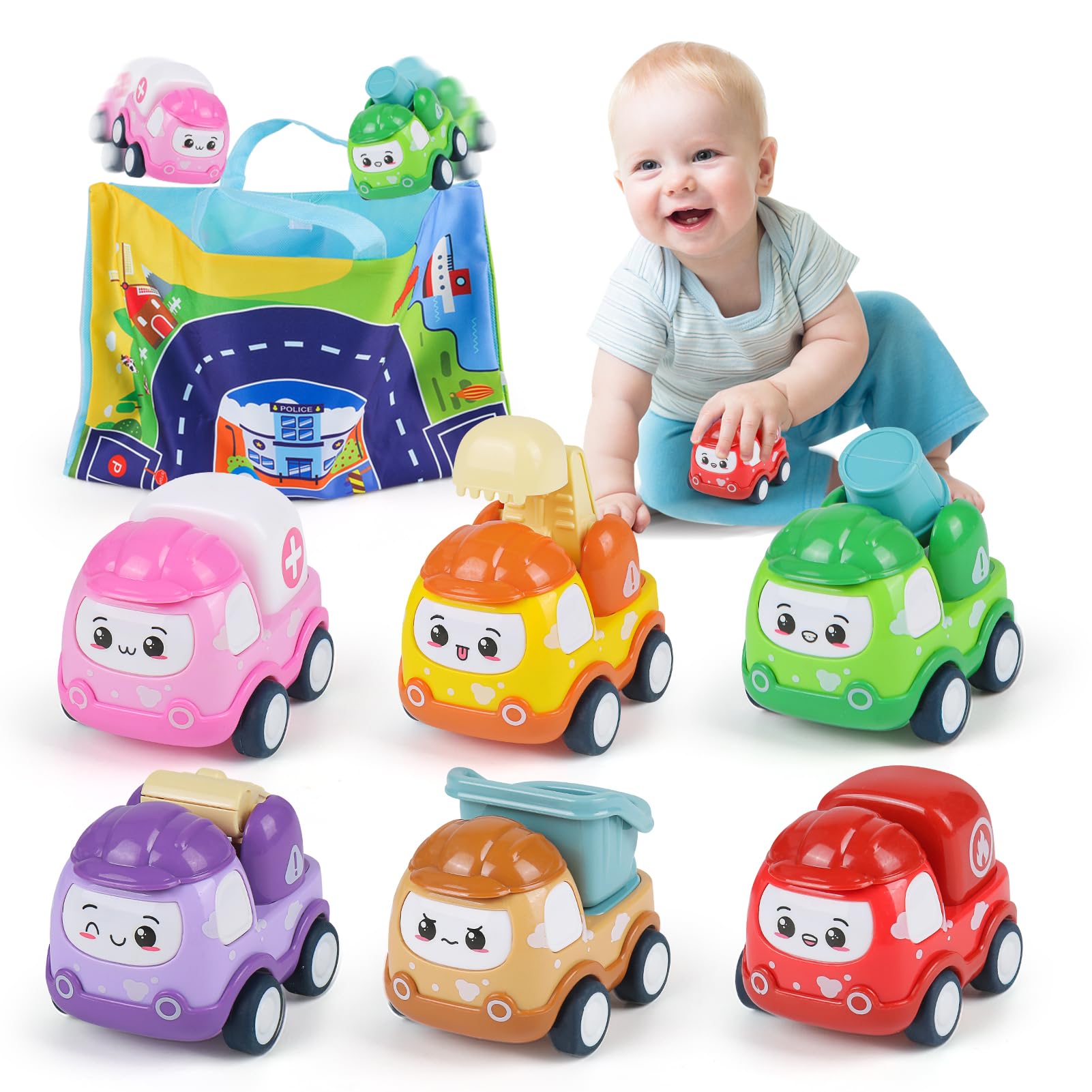 Set 6 Macchinine A Trazione Indietro Per Bambini 3-6 Anni – Con Tappetino Città E Borsa Ripieghevole – Giochi Educativi Montessori