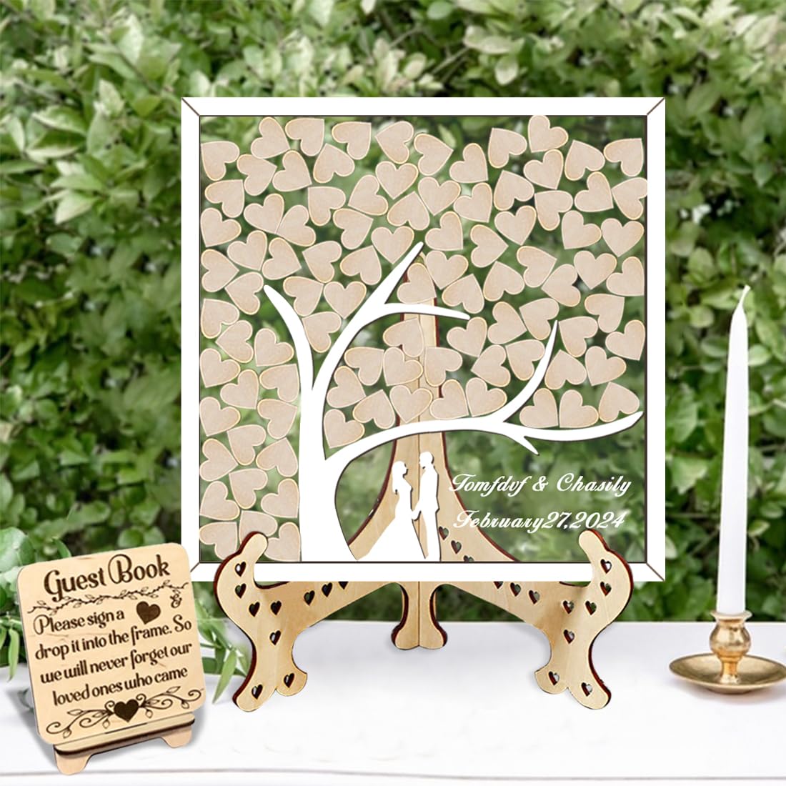 Lettera personalizzata di testo personalizzato Wedding Guest Book con 30-100pcs Cuori di Legno, Legno Wedding Guestbook Segno, Anniversario Wedding segno nel libro per Cerimonia (style 13)