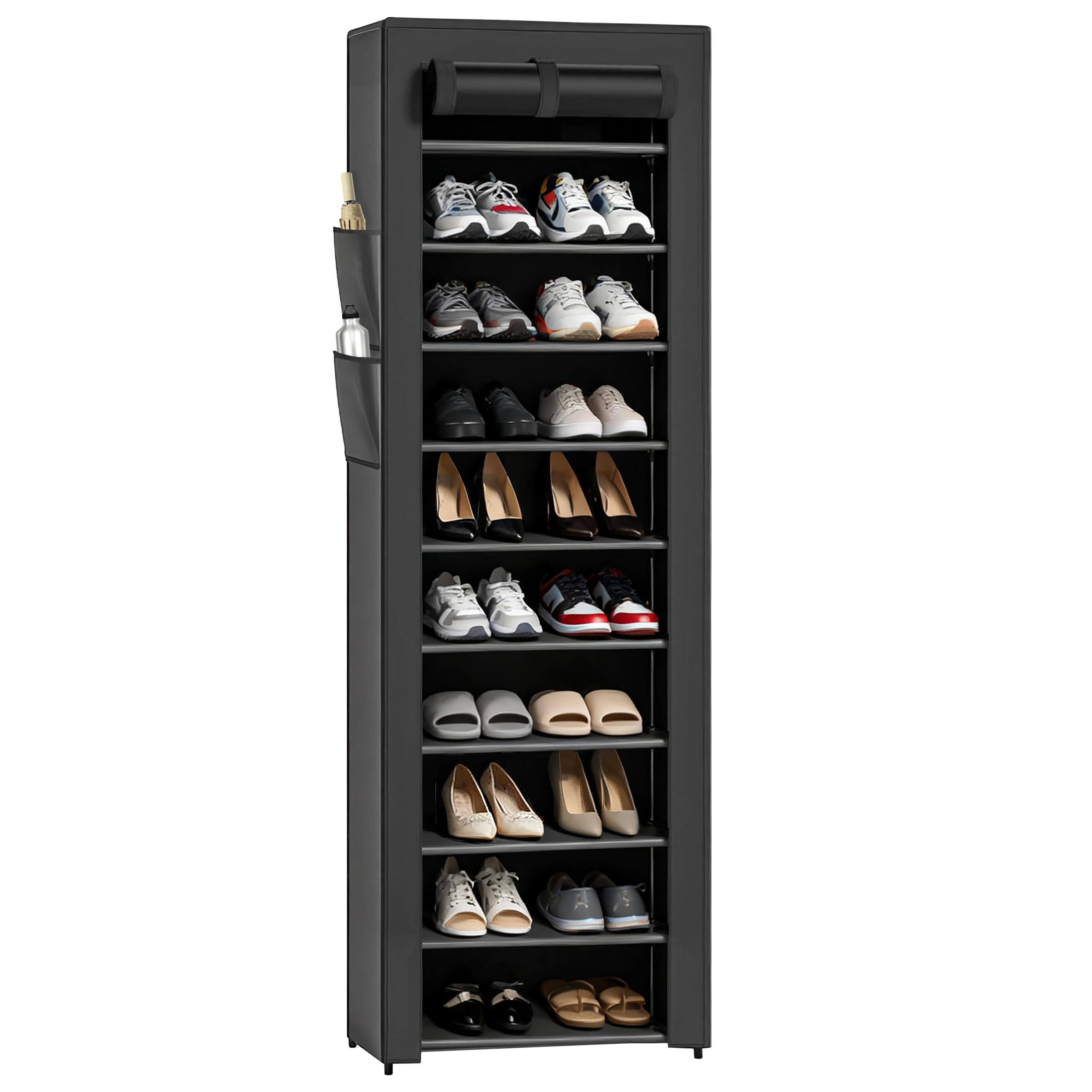ZHABAYEN 10 Tier Shoes Rack with Dustproof Cover, Shoe Storage Cabinet