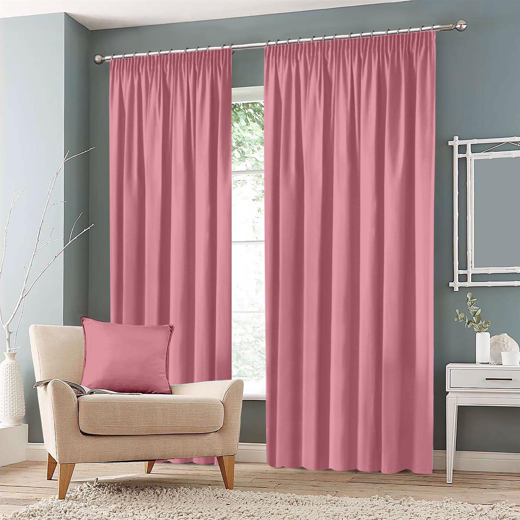 Pencil Pleat Blackout Curtains Thermal Drapes 2 Insulated Panels Light Noise Reduction for Bedroom Nursery [Light Pink, 46" Wide x 72" Drop]