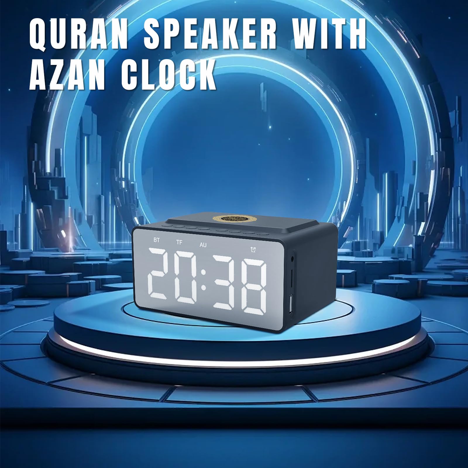Enceinte Coran, Azan und Uhr, digitale Azan-Tonlage mit 8 Tönen -- Muslime-Armbanduhr, Innendekoration, Ramadan-Geschenk