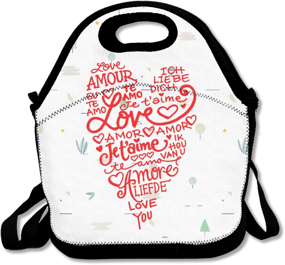 Typography Love Heart Jet'aime Lunch Bags H-Q Lunch Bag Black For YOU