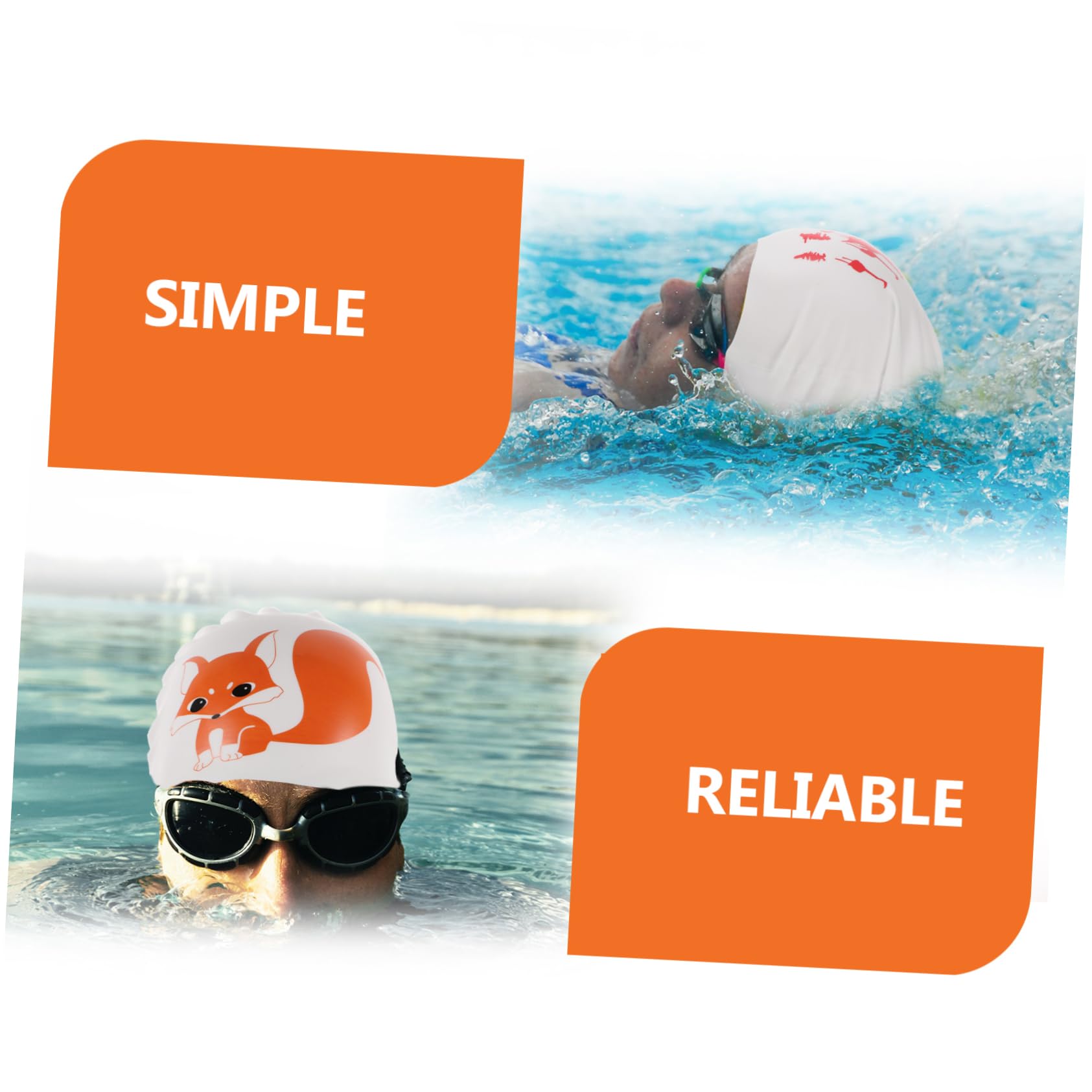 VANZACK 6pièces Bonnet De Bain Silicone Imprimé Casquettes De Natation Protégées Soleil Modèle Renard Confort Et Élasticité pour Cheveux