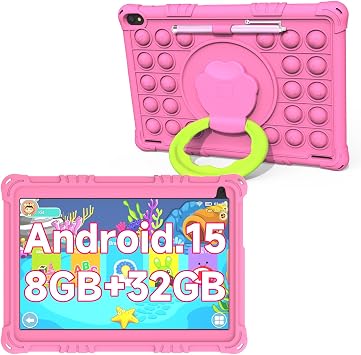 Android 15 Kids Tablet, 10 inch Tablets for Kids, 8GB RAM 32GB ROM 1TB Expand, Toddler Tablet with Parental Control, IPS Screen, Dual Camera, Educational, Games, Shockproof Case for Girls, Pink
