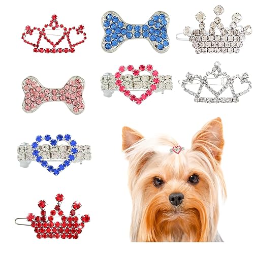 DaFuEn 8 piezas de accesorios para perros pequeños corona de diamantes de imitación para niñas pasador accesorios para el cabello tiara de cristal
