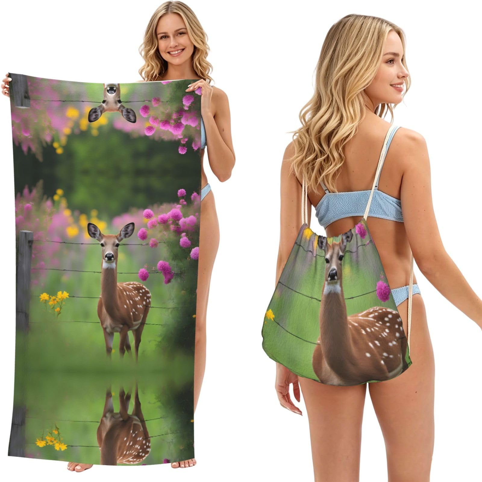 SXZVVBN A beautiful deer 2-in-1 Beach Towel Bag, Quick Dry Sand Free Travel Towel Backpack for Adults