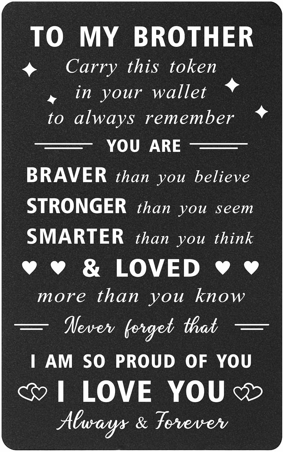 ENGZHI Adult Brother Christmas Cards, Brother Birthday Card from Sister, Inspirational Big Bro Gifts for Graduation Fathers Day, Metal Engraved Wallet Card