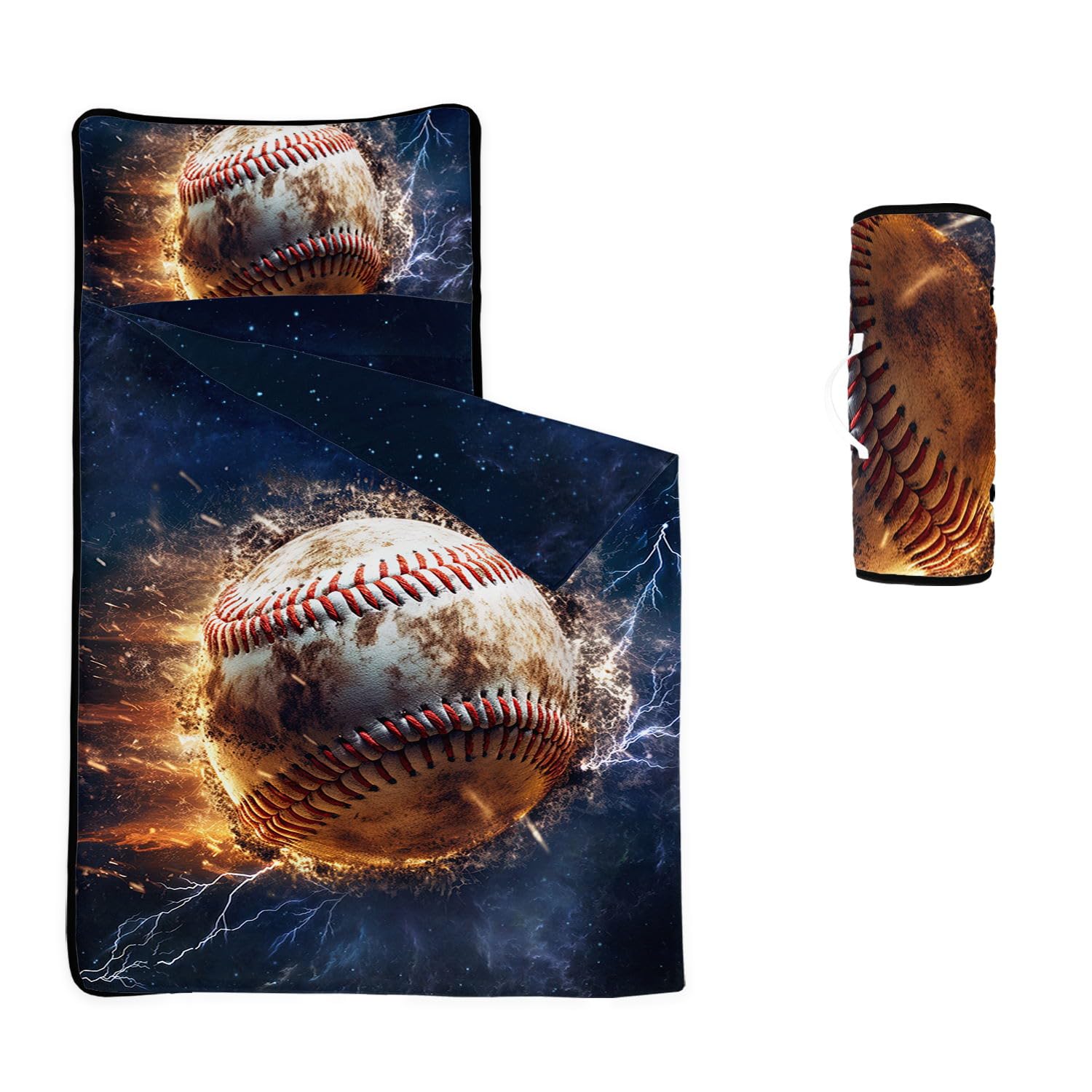 HOSIMA Nap Mat -Fire Baseball Sleeping Bag with Removable Pillow - Daycare and Sleepovers Preschool Kindergarten Bedding Set for Kids Toddler Boys Girls(Fire Baseball2 Standard)