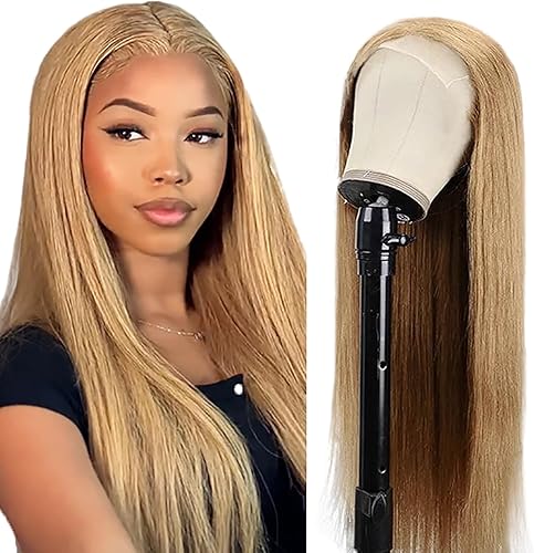 Zeslaerr Cheveux Humains 5X5 Lace Front Wig Human Hair Straight #27 Honey Blonde