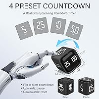 Vista 2 de Rotating Pomodoro Timer 5, 25, 10 50 Minutes Preset, Desk Productivity Flip Timer, ADHD Tool Cube Countdown Stopwatch, Vibration/High/Low