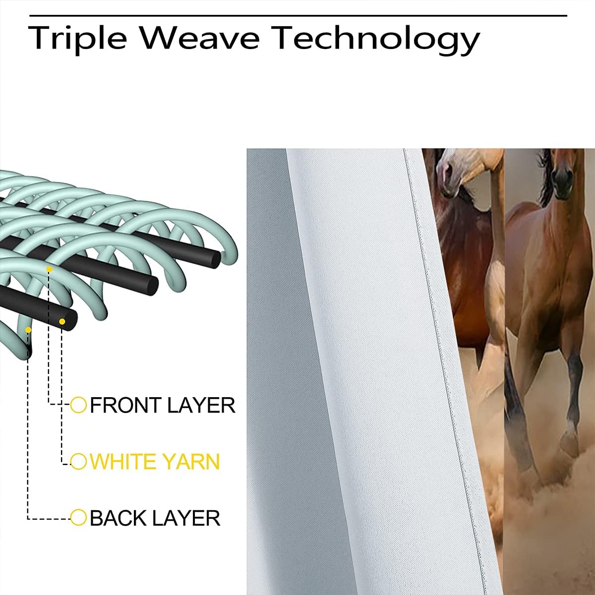Horse Blackout Curtains for Home Decor,Black White Horses Herd Run Rod Pocket Thermal Insulated Drapes Darkening Window Curtain for Girls Boy Bedroom Living Room 42 x 63 Inch