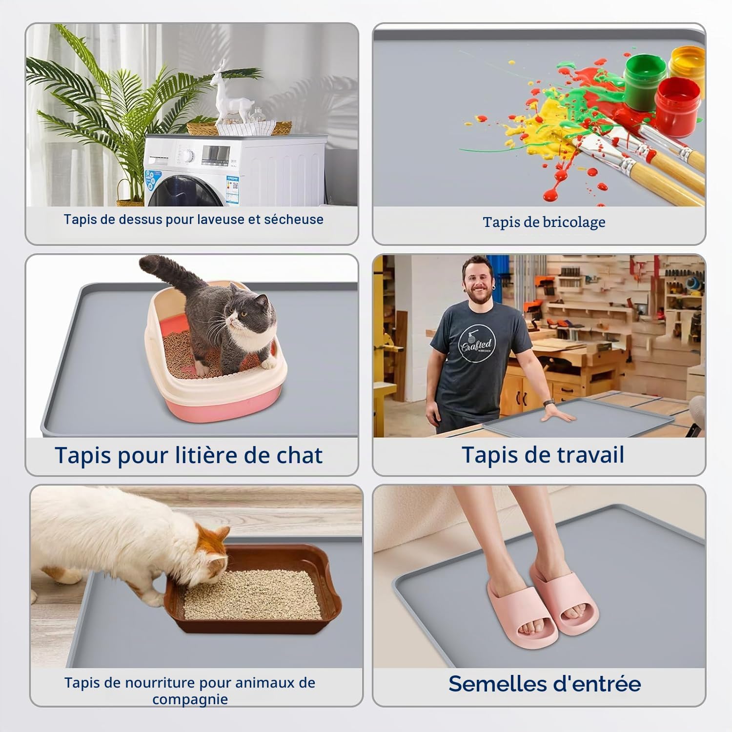 60x60 Housse de machine à laver, tapis antidérapant en silicone pour machine à laver et sèche-linge, coussin de machine à laver pour buanderie, plan de travail de cuisine（Gris）