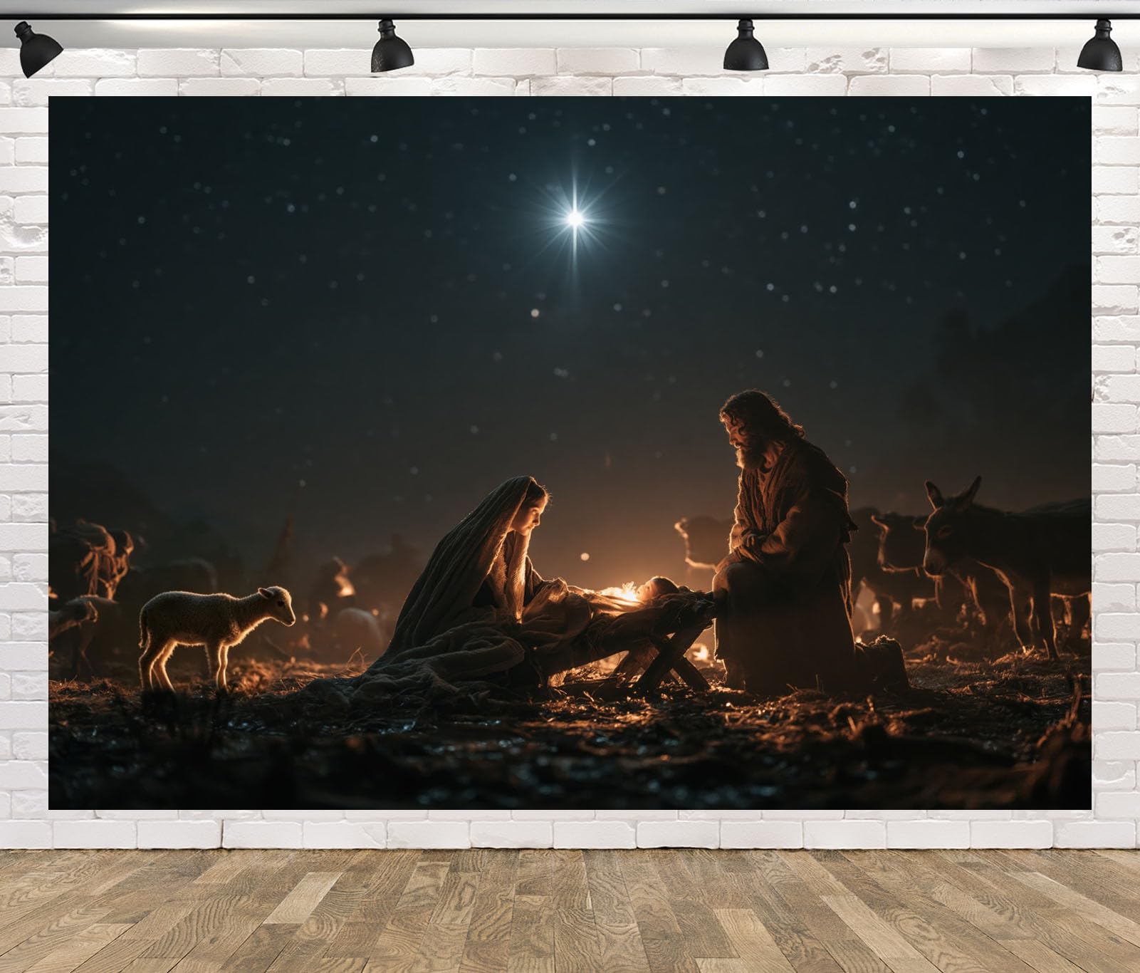 15x8FT (4.6x2.5m) Sacra Famiglia Notte Stellata Sfondo Fotografico