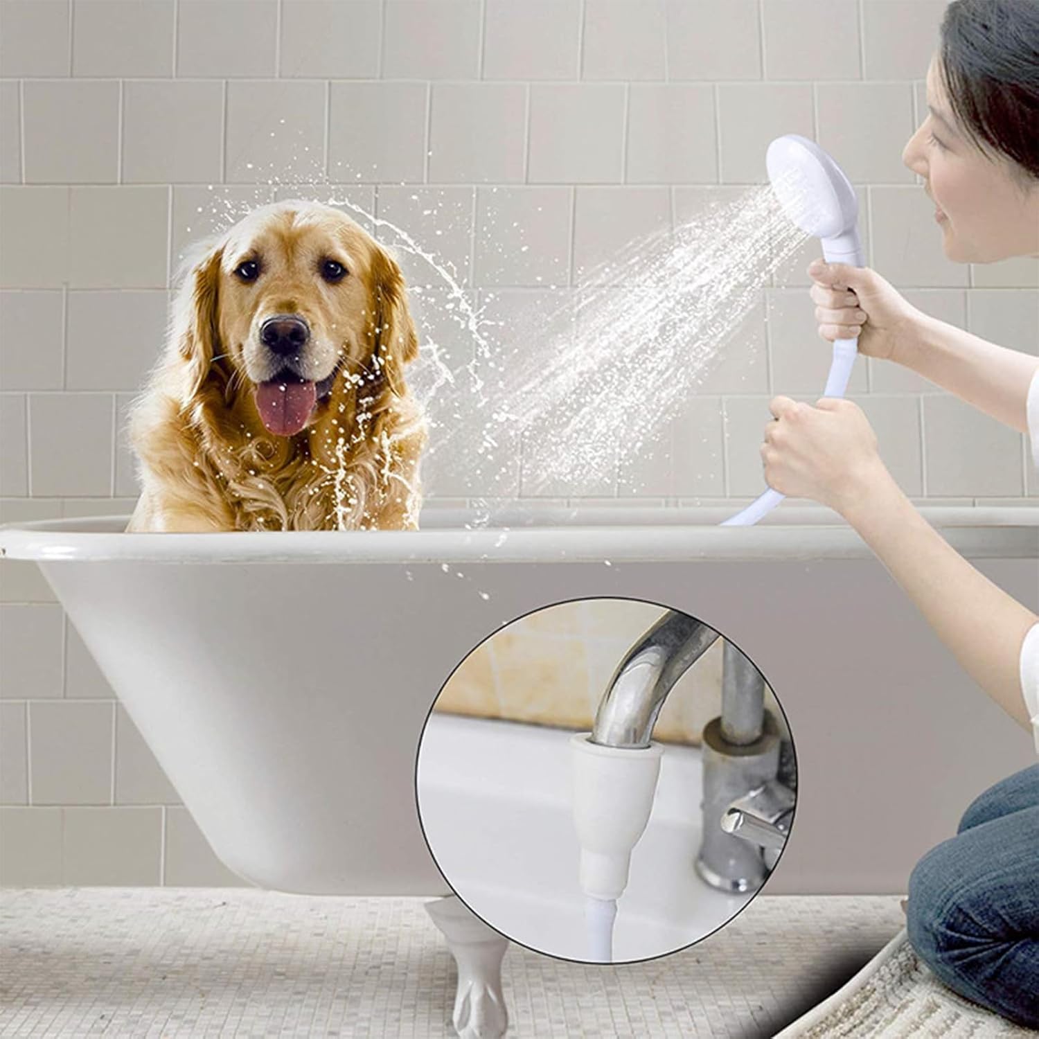 3m/9.84ft Sink Spray Rubber Hose Portable Sink Hose Faucet Sprayer Shampoo Sprayer Handheld Faucet Shower for Pets,Bathing Baby,Washing Hair,Rinsing Vegetables Type-C Convertor image 5