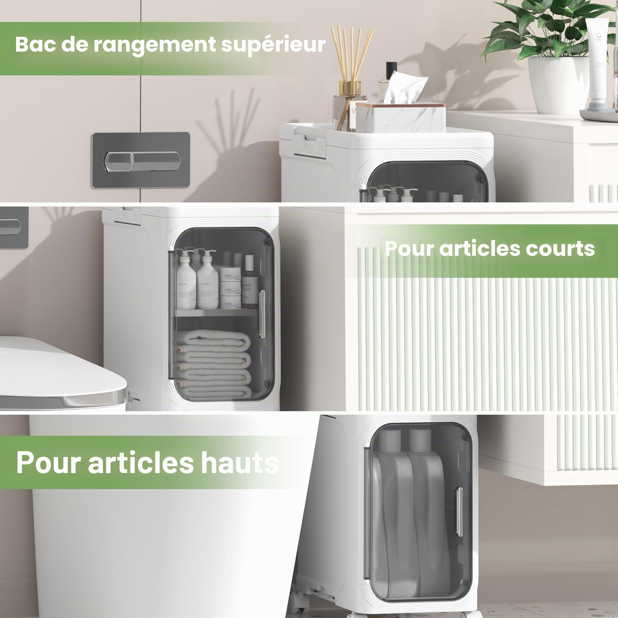 Armoire de Salle de Bain Mince, unité de Rangement Autonome en Plastique avec Porte, Petit Chariot étanche avec roulettes pour Bureau, Salon, Cuisine, entrée (21CM*34CM*67CM, Blanc)