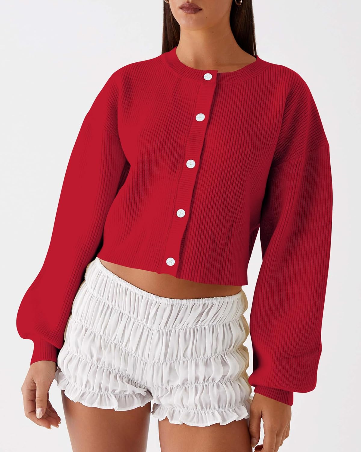 Zyyfly Women's Cropped Cardigan Sweaters Chunky Knit Fall Long Sleeve Button Down Sweater Jackets - Image 5