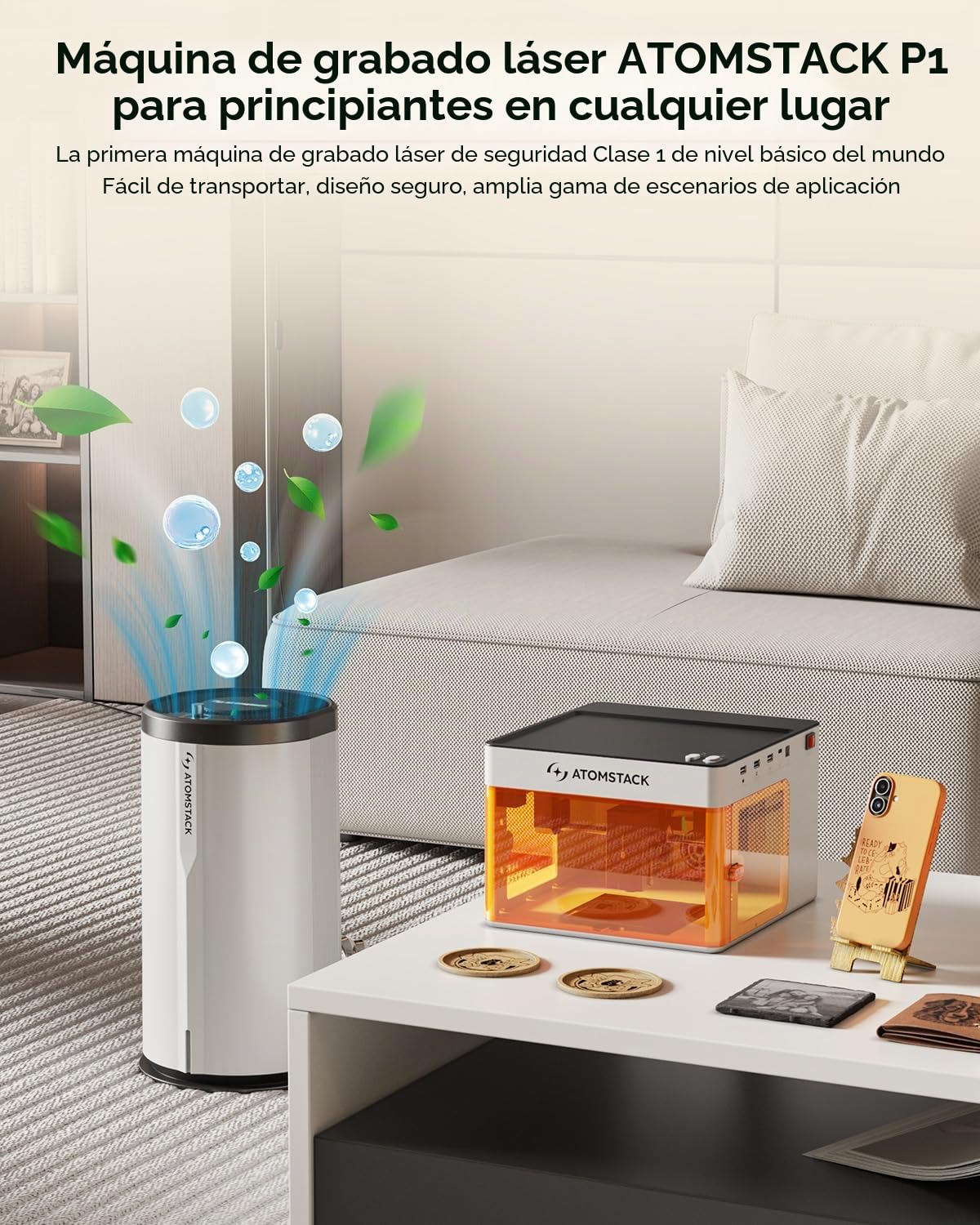 ATOMSTACK D3 Purificador de Aire, Filtros Reemplazables 99.97% Tasa de Filtración Eficiente, Juego de Filtros Purificadores de Aire HEPA, Reducen el Olor y Filtran el Humo para P1 Grabadores Láser
