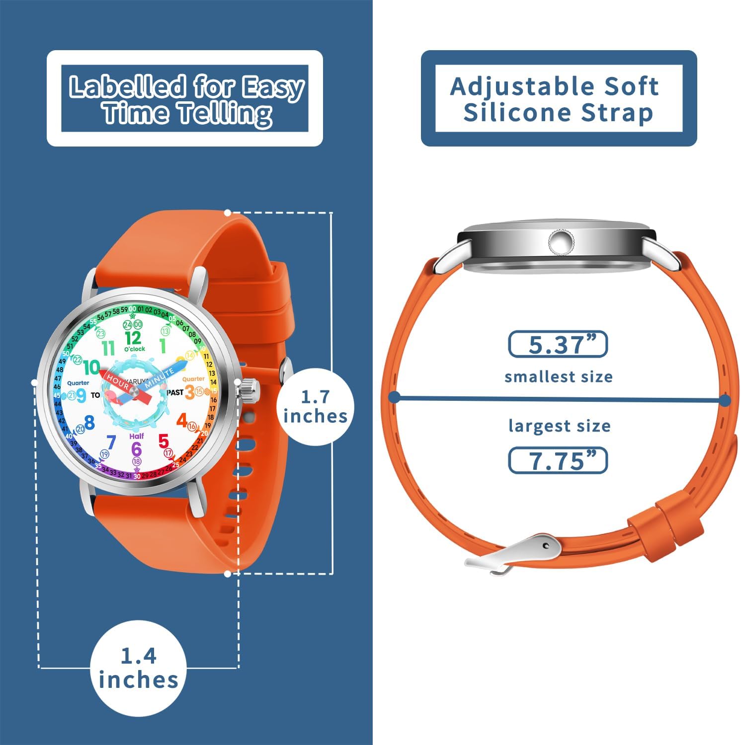 Kids Analog Watch, Learning Watch for Kids 8-12, Pink Cute Whale Waterproof Childrens Watches for Boys Ages 5-7 6-8, Girls Watches Orange Strap