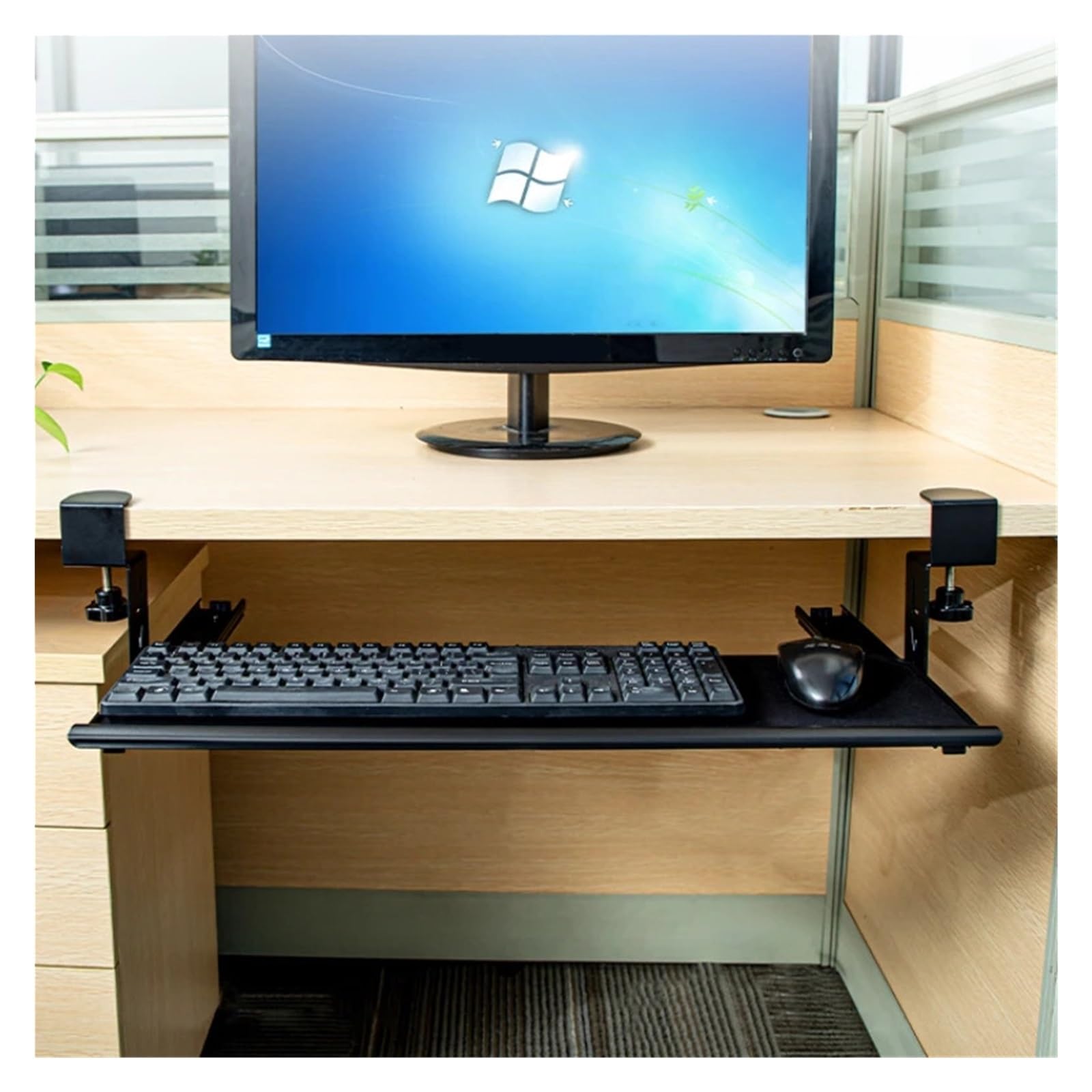 Sqqcreato Grey Under Desk Keyboard Tray Silent Non Skid Keyboard Bracket On-Punching Drawer Bottom Slide Rail Storage Rack Desktop Holder(Grey)