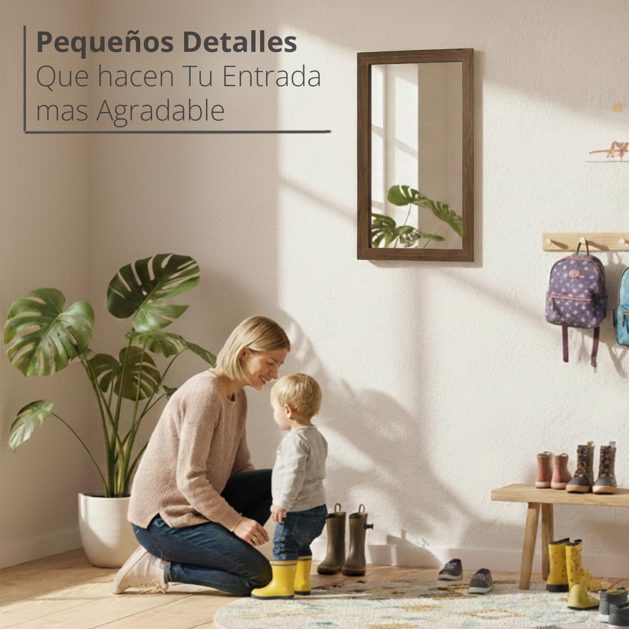 CHELY INTERMARKET MOD128 Espejo Pared Vertical Decorativo Grande Estilo Moderno Marco Madera Cuerpo Entero Elegante 35x140 cm Nogal Ideal Recibidor Dormitorio Baño Incluye Kit Montaje