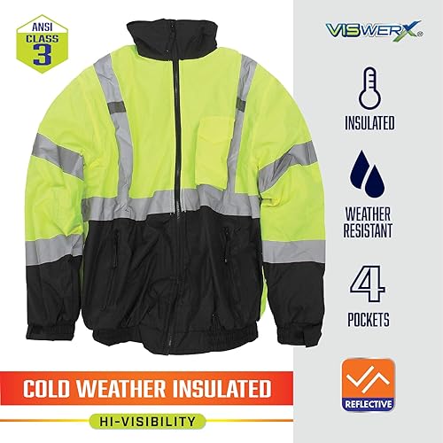 Miniatura 2 de Chaqueta Hi-Vis Deluxe para clima frío - ANSI CL2 - Chaqueta reflectante de seguridad para áreas de trabajo, construcción y alto tráfico