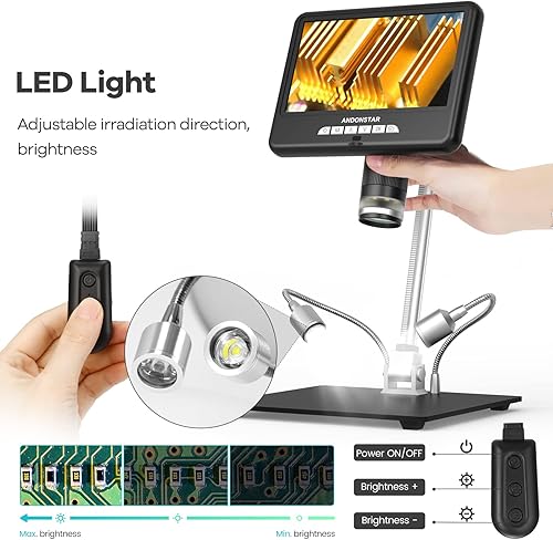 Miniatura 7 de Andonstar Microscopio digital HDMI AD207S con pantalla LCD de 7 pulgadas, microscopio de soldadura, microscopio de moneda para monedas de error, kit