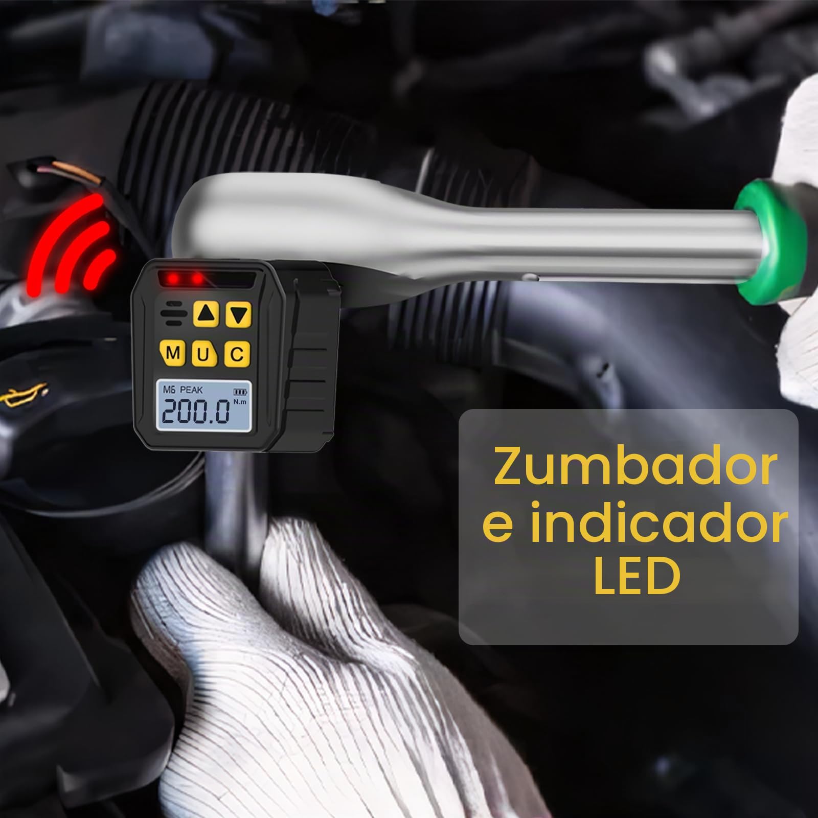 Llave Dinamometrica Digital 1/2", 10-200Nm Llave Dinamometrica Bicicleta, 1/4 3/8 Adaptadores de Alta Precisión con LED y Alerta Zumbador Para Automóviles Bicicletas Motocicletas Reparaciones