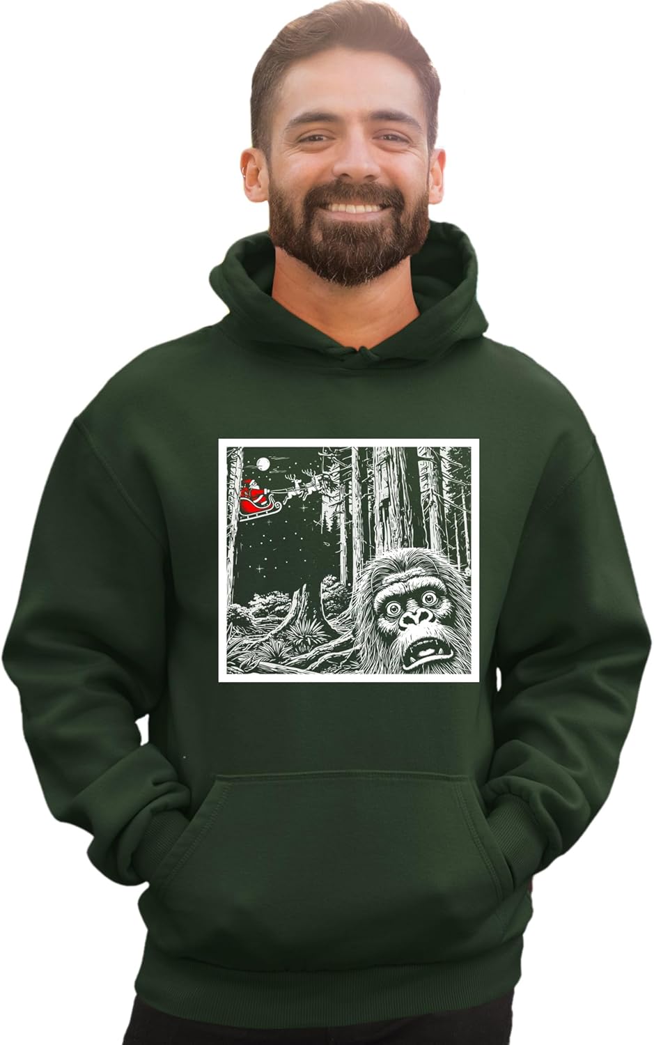 Go All Out Bigfoot Selfie With Santa Funny Christmas Sasquatch Mens Women Sweatshirt Hoodie