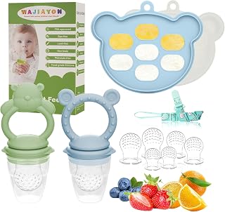 WAJIAYON Baby Breastmilk Popsicle Molds & Babies Fruit Feeder (4 Pack), Infant Food Freezer Tray Storage Containers, Silicone Teething Pacifier Feeder and Teether for Babies,Baby Feeders（Green）