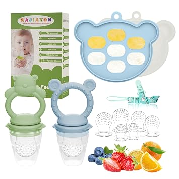 Baby Breastmilk Popsicle Molds & Babies Fruit Feeder 4 Pack, Infant Food Freezer Tray Storage Containers, Silicone Teething Pacifier Feeder and Teether for Babies,Baby FeedersGreen