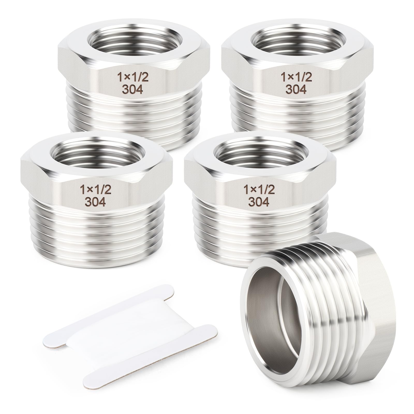 TAISHER 5PCS 304 Stainless Steel New Reducer Hex Bushing, 1" NPT Male x 1/2" NPT Female, Reducing Pipe Adapter Fitting