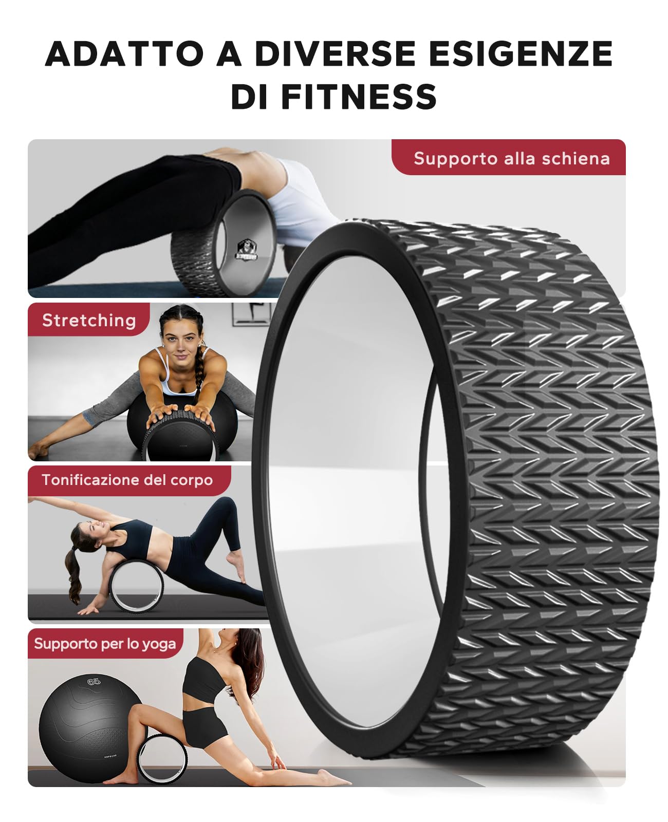 HAPBEAR Ruota da yoga Yoga Wheel 30cm PP Core – per Allineamento Colonna, Alleviamento Mal di Schiena, Rafforzamento Core, inclusa Palla Ginnica Anti-Scoppio da 66 cm + Pompa