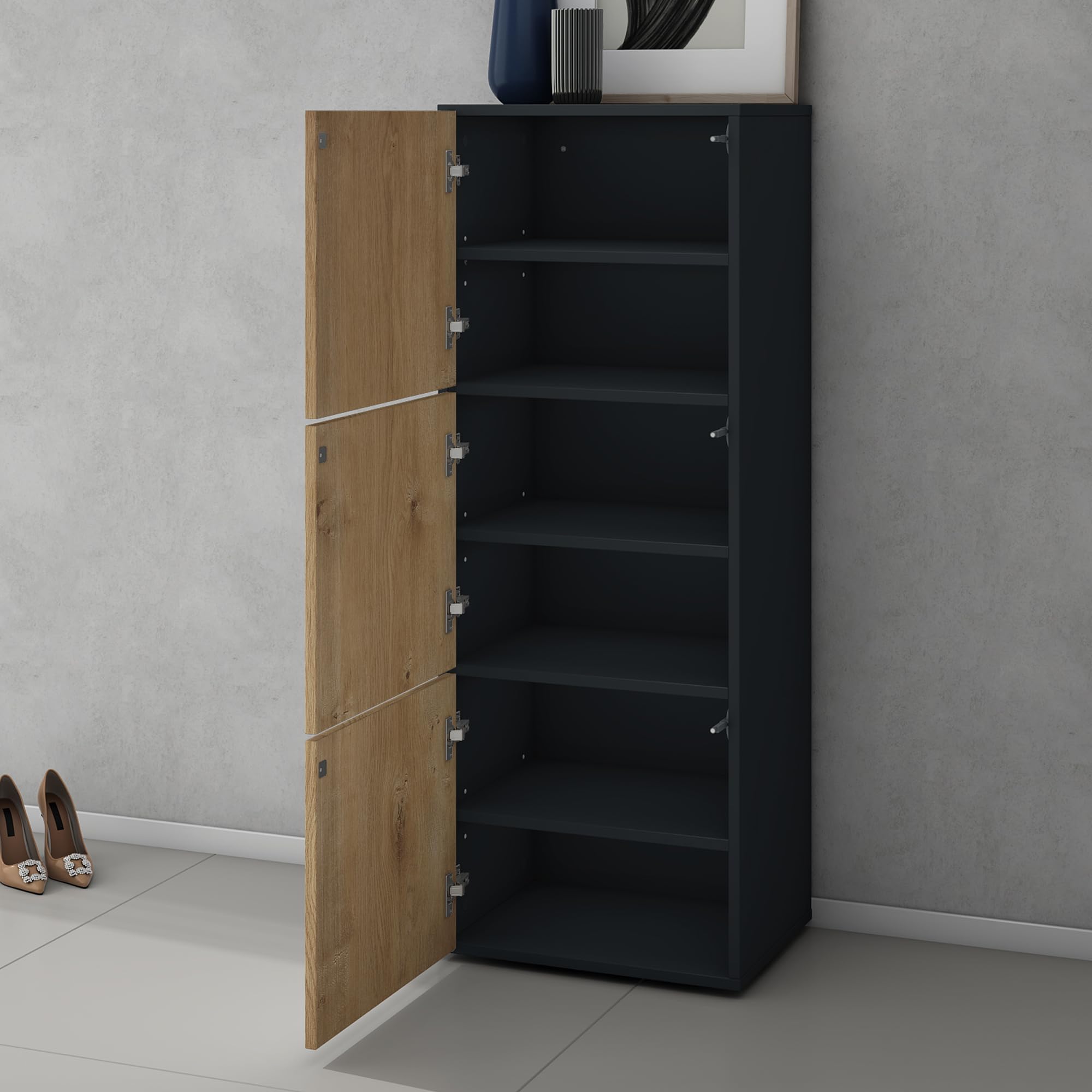 doporro Scarpiera Portascarpe 45x36x120 cm Salvaspazio con 6 Ripiani | Antracite Opaco, Marrone Chiaro, Struttura in Legno, Schuhschrank02 F029 F156