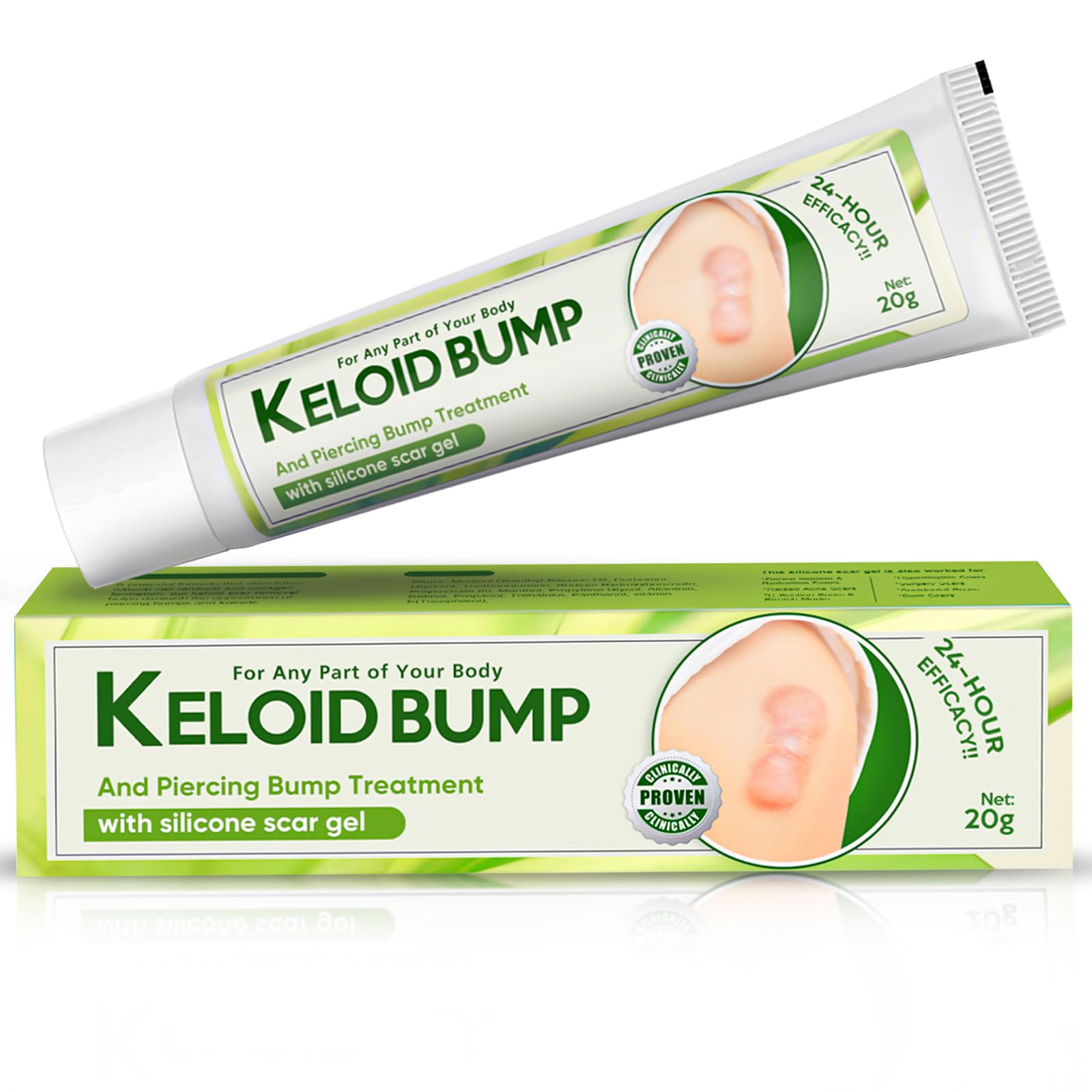 Keloid Bump Removal, Scar Treatment Cream, Silicone Acne Scar Gel, Gentle Effective Aftercare Solution for Injury & Surgery, Skin Repair for Face & Body, 20g