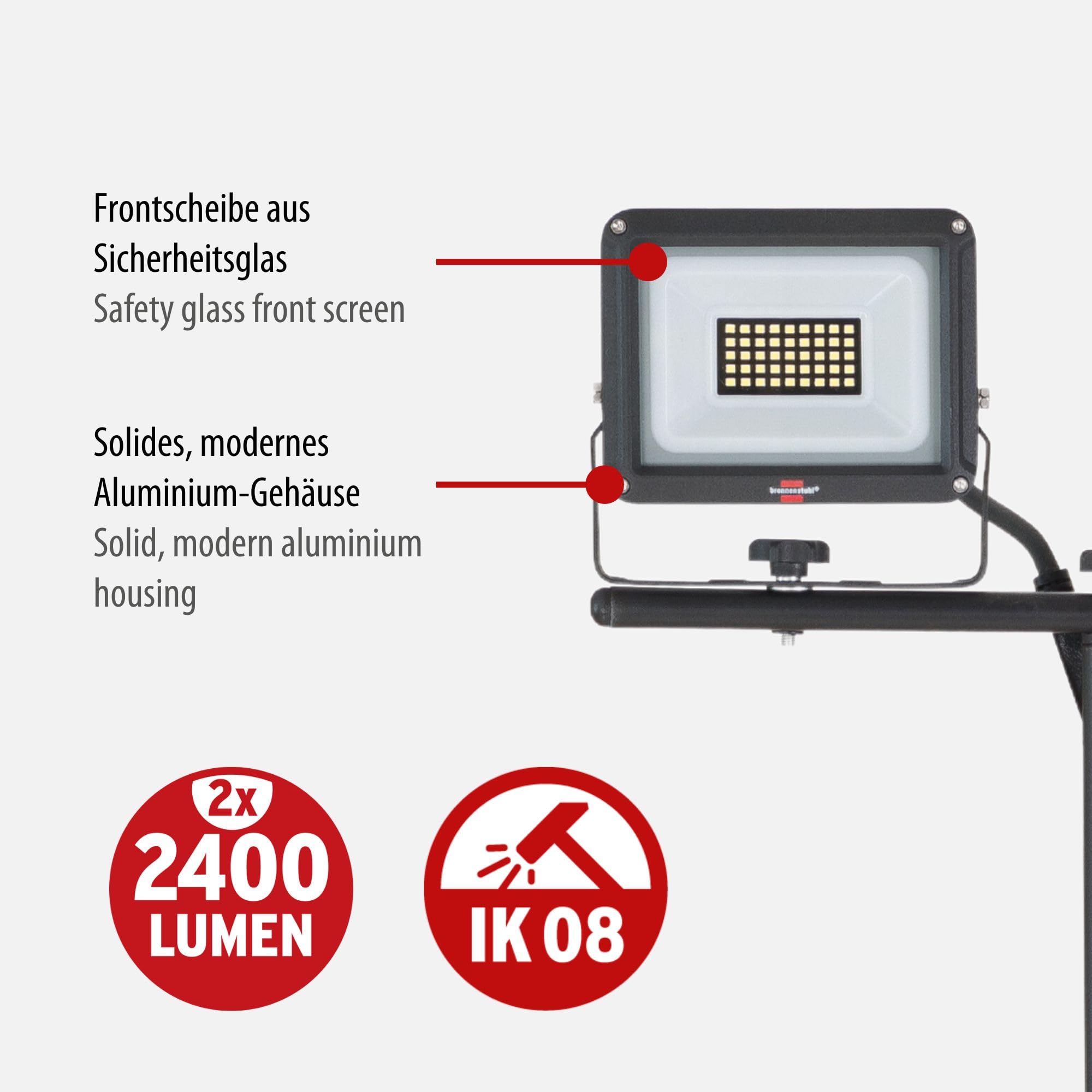 Brennenstuhl foco LED con trípode JARO 6060 T (2x20W, 4800lm, 6500K, IP65, luz de trabajo LED con trípode y cable de 3m)