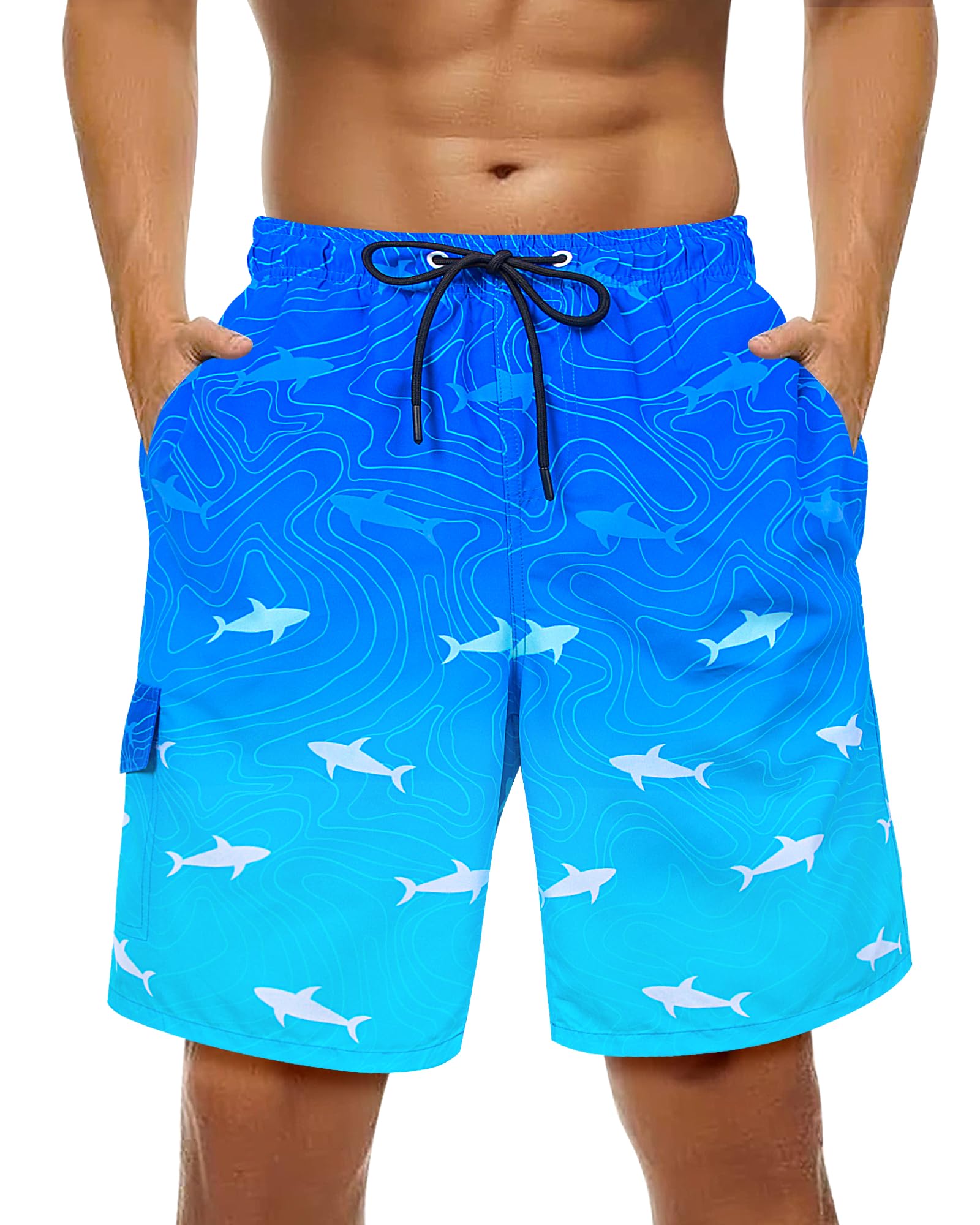 Mens Swim Trunks Bathing Suit Mens Swimsuit Swimwear Beach Shorts Quick Dry 9 Inch Mesh Lining with Zipper Pock-image-8