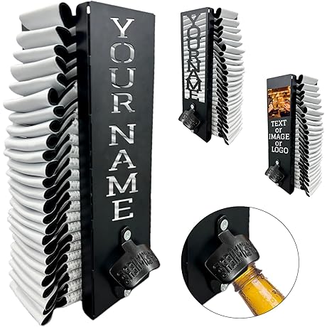 Personalized Wall Mounted Custom Koozie Holder with Bottle Opener