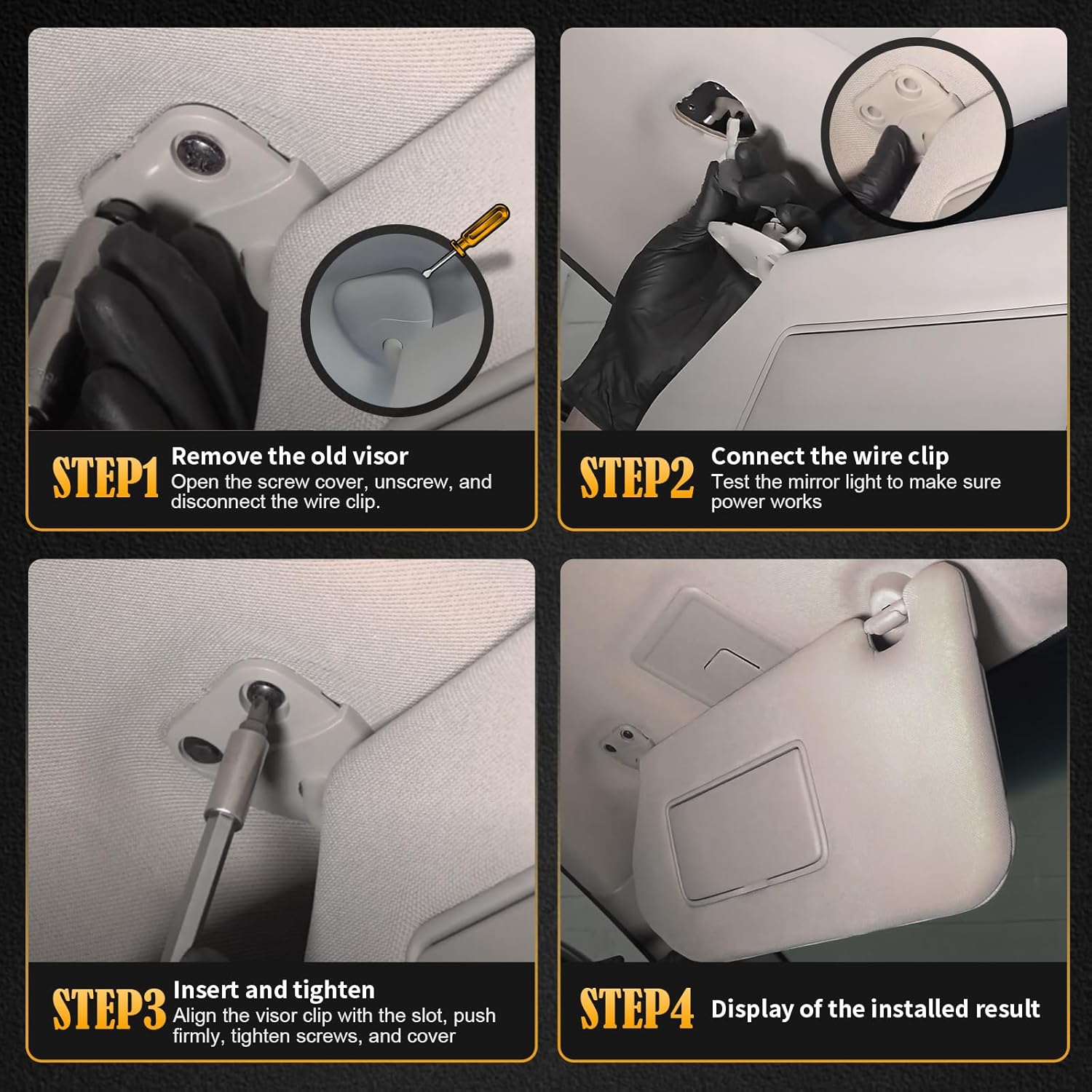 Sun Visor Driver&Passenger Side for 2013-2018 Nissan Pathfinder, 2014-2017 Infiniti QX60, 2013 Infiniti JX35, Gray, Left&Right Visor with Light Mirror, Replacement#964019PB0A 964009PB0A