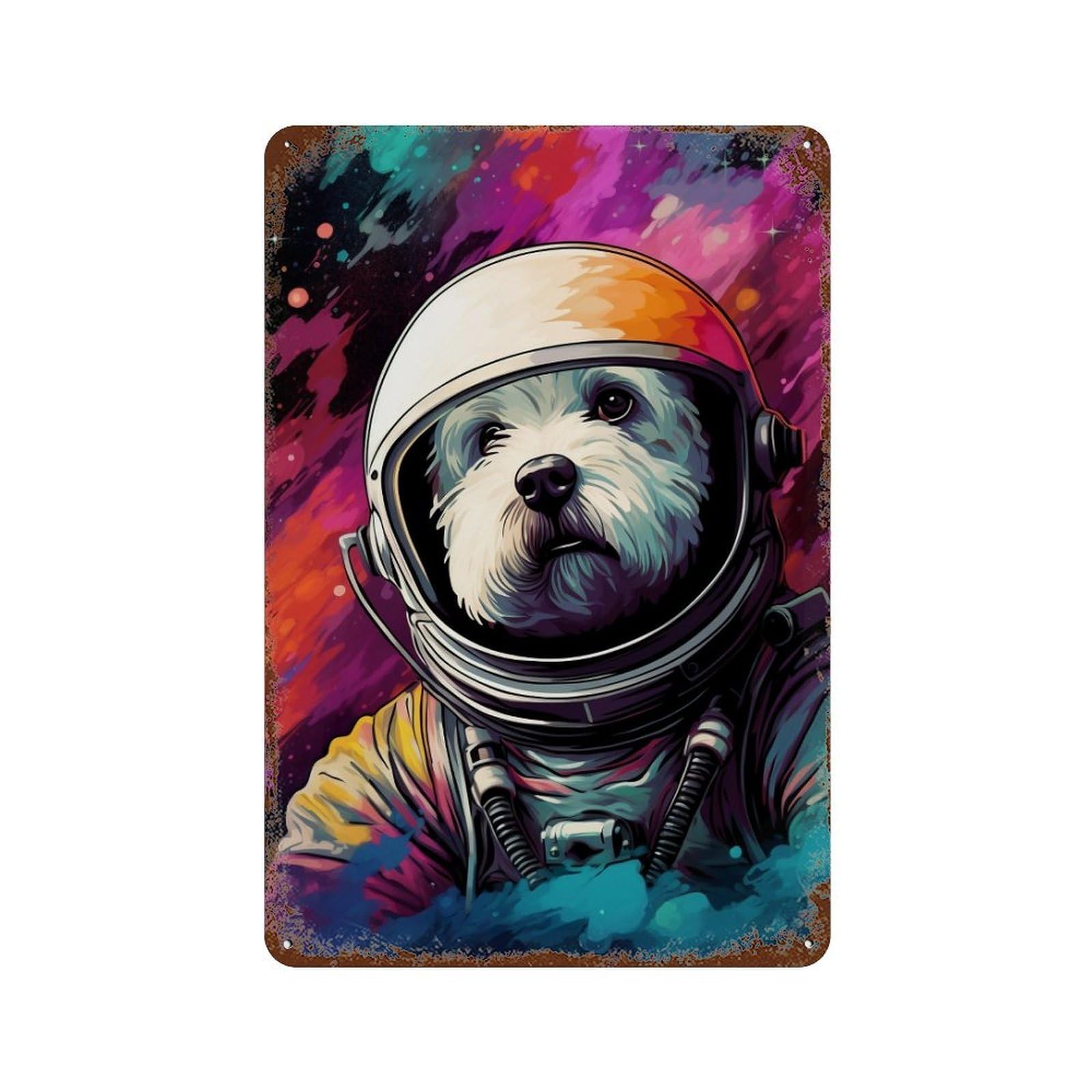Space Dog Adventure-38 Distressed Metal Wall Sign 11.8"x7.9", Ideal for Patio, Garden Room And Bar Decor