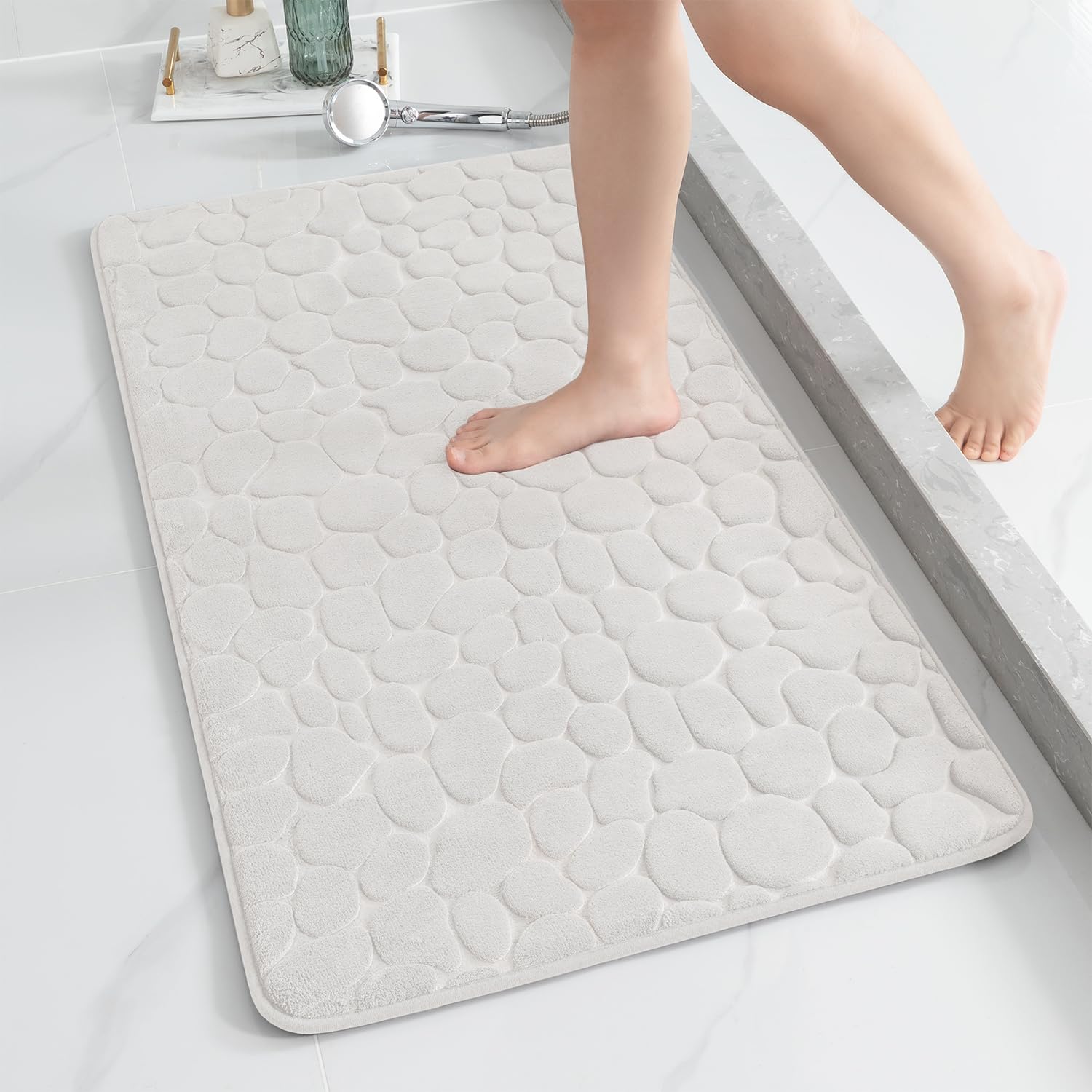 YIHOUSE Memory Foam Runner Rug, Cobblestone Bathroom Runner Rugs Super Water Absorbent Bath Mats for Bathroom Machine Washable Bath Rugs for Hallway