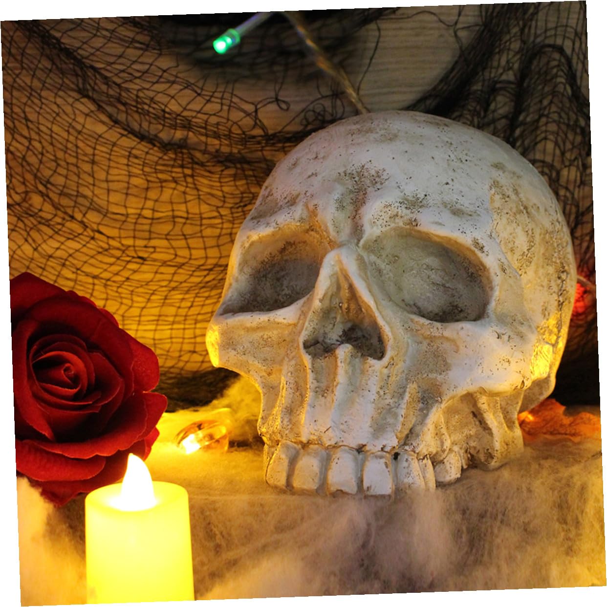 SOLUSTRE Halloween Realistyczna Czaszka Dekoracyjna z Żywicy Ozdoba Przyjęcia i Domowe Halloweenowe Dekoracje Gotycki Model Czaszki Do Imprez i Aranżacji Wnętrz