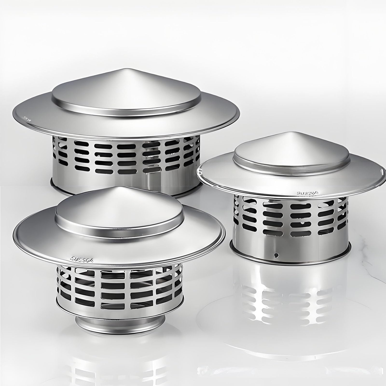 YFBCMXSKG 304 Stainless Steel Chimney Cap, 1.6-16in Round Chimney Cover with Screen, Outside Roof Silver Fireplace Screen Cover, for Roof Fireplace Vent Flue(220mm/8.7in)