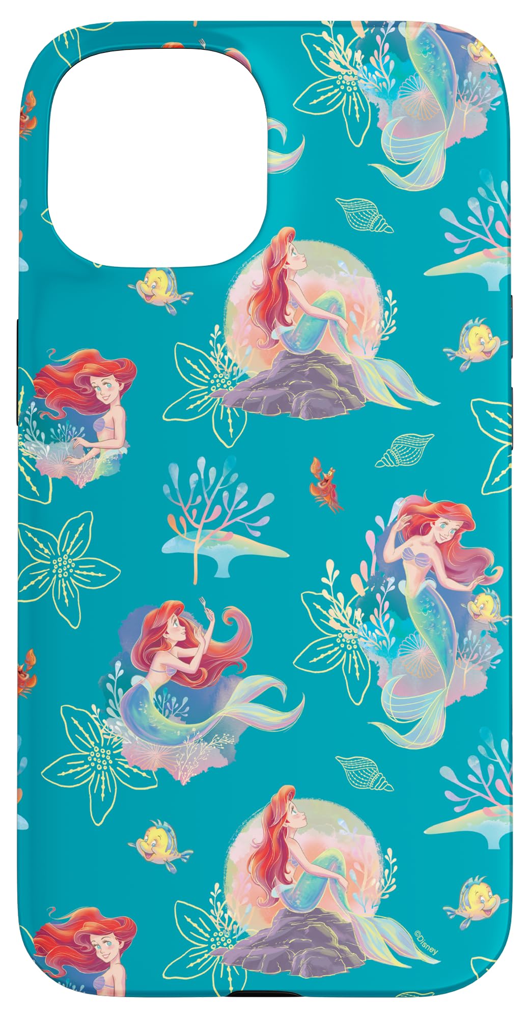 Custodia per iPhone 15 Disney Princess Ariel Flounder e Sebastian sotto il mare