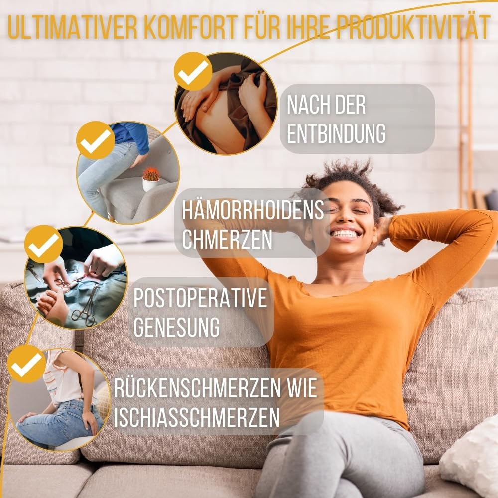 Inphysio Steißbeinkissen in Donutform - Orthopädisches und ergonomisches Kissen aus Memory-Schaum - Stuhlkissen Büro, Auto - Rückenschmerzen, Schwangere, Hämorrhoiden - 45x40x7 cm