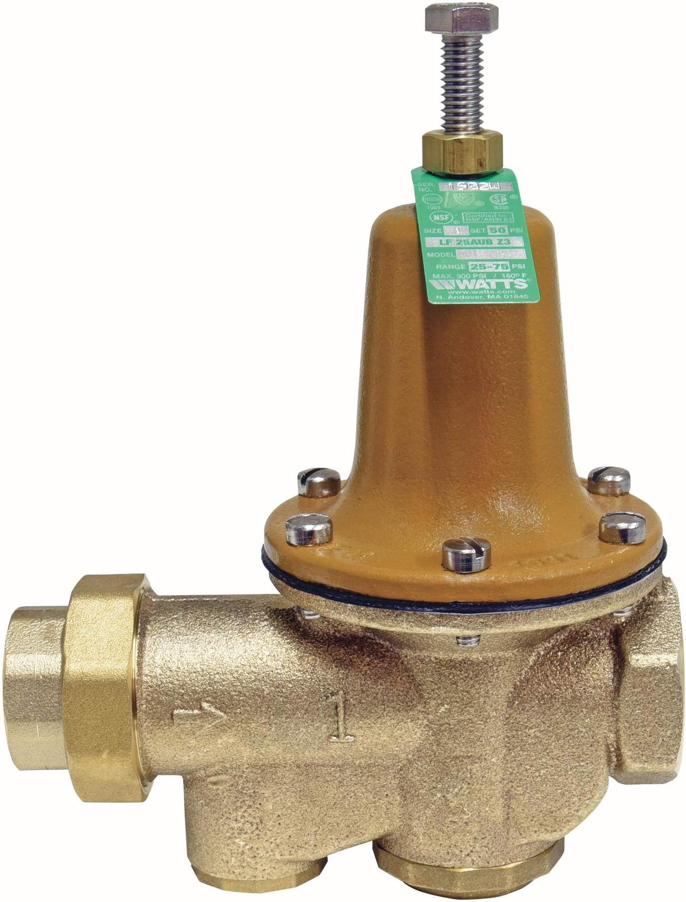LF25AUB-Z3 Series 1" Lead-Free Cast Copper Silicon Alloy Water Pressure Reducing Valve, NPT Female Union x NPT Female Outlet, Polymer Seat, Adjustable Pressure 25 to 75 psi, Maximum 300 psi